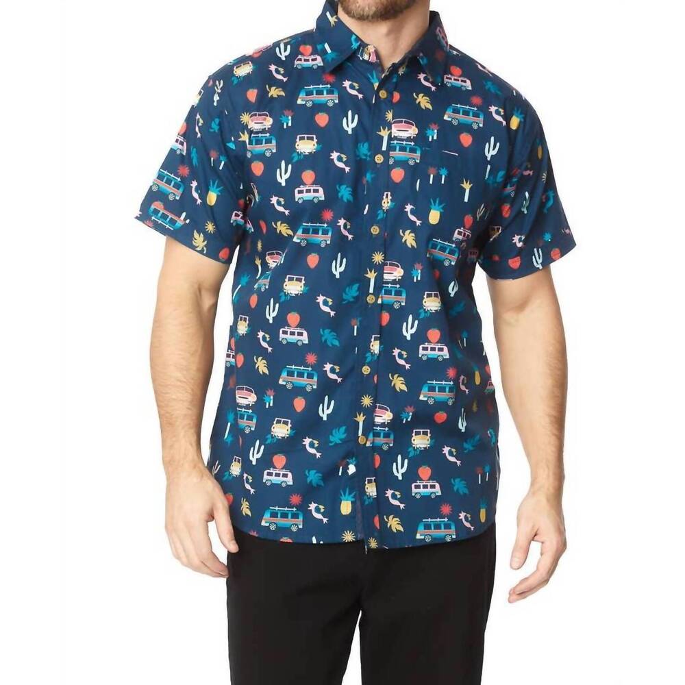 NEW HAWKS BAY printed woven fun cars print short sleeve shirt in dark blue
